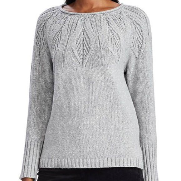 EUC Plus Size Chaps Gray & Metallic Silver Pointelle Yoke Sweater – Size 2X - Picture 1 of 10